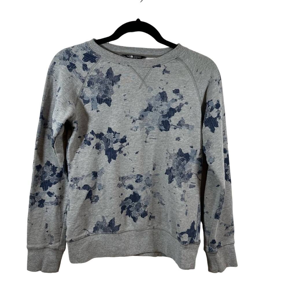 The North Face Womens XS Gray Blue Abstract Floral Raglan Crewneck Sweatshirt